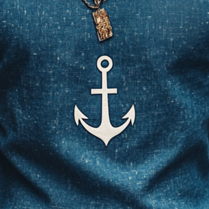 Men's Casual Denim Anchor Print Round Neck Slim Fit Short Sleeve T-shirt