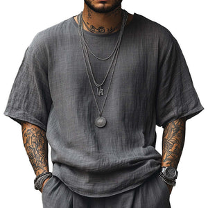 Einfarbiges, atmungsaktives Kurzarm-T-Shirt aus Leinen für Herren