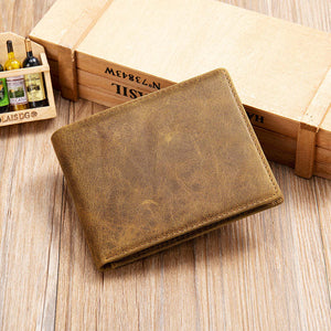 Men's Vintage Top Layer Cowhide Short Bi-Fold Wallet