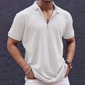 Herren Retro Casual Einfarbiges Kurzarm-T-Shirt mit Reißverschluss am Hals