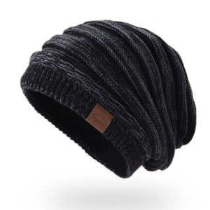 Strickmütze mit Lederetikett, warme Mütze für Damen und Herren