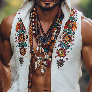 Men's Colorful Embroidered Hooded Tank Top