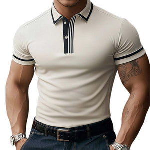 Men's Summer Comfortable Light Khaki Polo Neck Short Sleeve T-Shirt