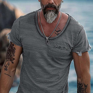 Herren Retro-T-Shirt mit Rundhalsausschnitt, einfarbigem Schnitt und kurzen Ärmeln