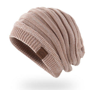 Strickmütze mit Lederetikett, warme Mütze für Damen und Herren
