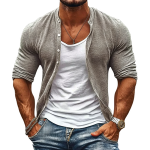 Men's Casual Comfort Cotton Stand Collar Single Breasted Long Sleeve Knitted Cardigan