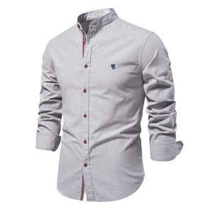 Men's Cotton And Linen Casual Solid Color Long-sleeved Shirt