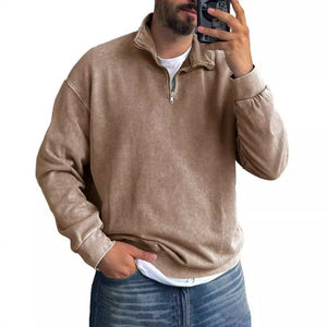 Einfarbiges Herren-Sweatshirt mit Revers und Reißverschluss