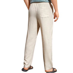 Lässige Herrenhose aus Baumwolle und Leinen mit elastischer Taille und geradem Bein