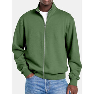 Einfarbige Sweatshirtjacke für Herren mit Reißverschluss und Stehkragen und langen Ärmeln