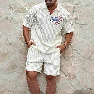 USA FLAGGE KOMFORTABLES WAFFEL-POLO-SPORT-SET