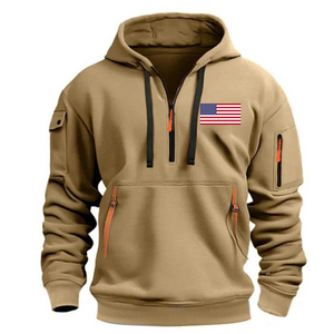Kapuzenpullover mit Flaggen-Armtasche und Reißverschluss