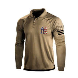 Poloshirt mit langen Ärmeln und USA-Flagge mit 1/4-Knopf-Raglan-Print