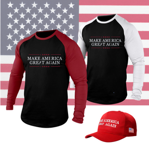 MAKE AMERICA GREAT AGAIN Langarm-T-Shirt aus 100 % Baumwolle mit Raglan-Grafik