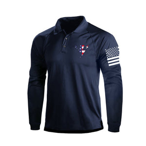 Poloshirt mit Blitzmuster und USA-Flagge, 1/4-Knopf, Raglanärmel