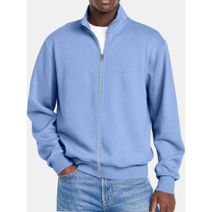 Einfarbige Sweatshirtjacke für Herren mit Reißverschluss und Stehkragen und langen Ärmeln