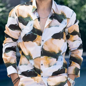 Men's Casual Retro Colorblock Print Long Sleeve Shirt