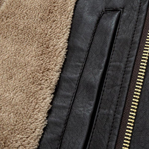 Men's Casual Plush Lapel Leather Jacket