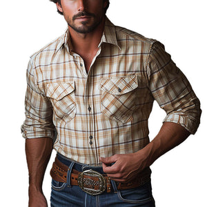 Men's Simple Retro Long-Sleeved Plaid Shirt