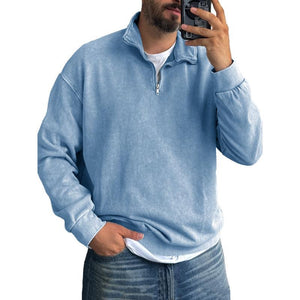 Einfarbiges Herren-Sweatshirt mit Revers und Reißverschluss