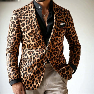 Herren Vintage Casual Einreihiger Blazer mit Leopardenmuster