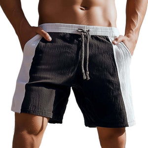 Schwarz-weiße strukturierte Shorts zum Schnüren für Herren