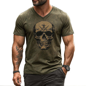 Herren-T-Shirt mit Vintage-Print und Totenkopf-Motiv, kurzärmelig