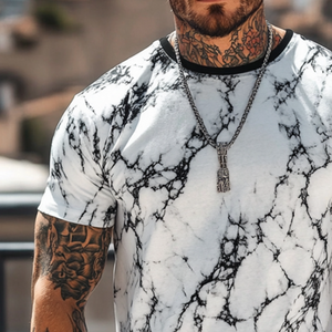 Men's Retro Casual Crack Printed Round Neck Short Sleeve T-Shirt