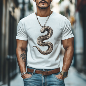 Men's Casual Snake Embroidery Cotton Round Neck Slim Fit Short Sleeve T-Shirt