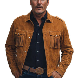 Herren Frühling und Herbst Braun Vintage Quaste Wildlederjacke