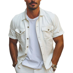 Men's Summer Loose Basic Lapel Short Sleeve Shirt