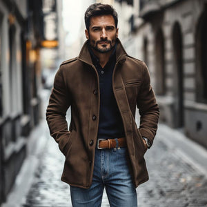 Men's Casual Suede Lapel Single Breasted Slim Fit Coat