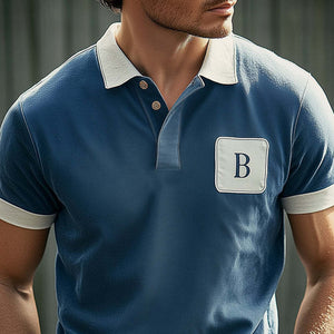 Men's Vintage Blue Polo Neck Slim Fit Cotton T-Shirt