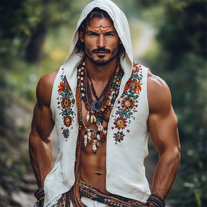 Men's Colorful Embroidered Hooded Tank Top