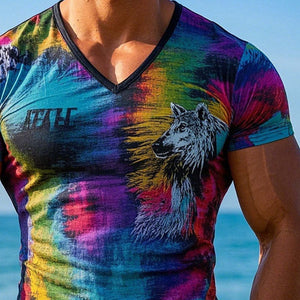 Men's Animal Print V-Neck Short Sleeve T-Shirt