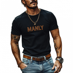 Men's Casual Cotton Letter Embroidery Round Neck Slim Short Sleeve T-Shirt