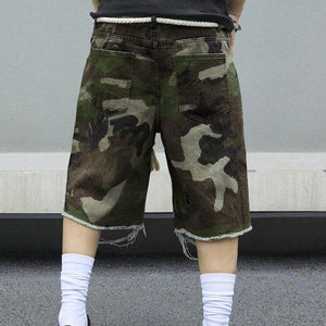 Men's Camouflage Washed Ripped Cropped Trousers