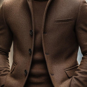 Herren-Blazer im Vintage-Stil, aus Wollmischung, mit Stehkragen, einreihig, schmaler Schnitt