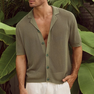 Herren-Poloshirt mit einreihigem Strickmuster und hohlem Revers, kurzärmelig