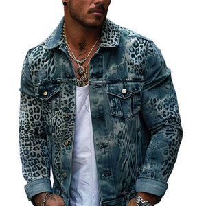 Herren-Truckerjacke aus Denim mit Leoparden-Ombré-Print