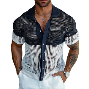 Men's Contrast Mesh Contrast Knit Short Sleeve Shirt