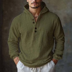 Men's Skin-friendly Off-White Cotton And Linen Long-sleeved Hoodie