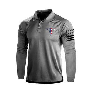 Poloshirt mit Blitzmuster und USA-Flagge, 1/4-Knopf, Raglanärmel