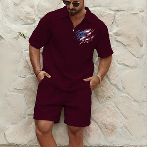 USA FLAGGE KOMFORTABLES WAFFEL-POLO-SPORT-SET