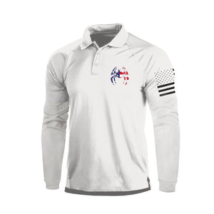 Poloshirt mit langen Ärmeln und Spinnenmuster-Aufdruck, USA-Flagge, 1/4-Knopf