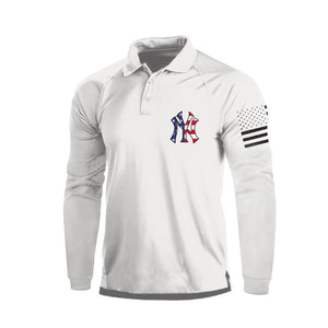 Poloshirt mit langen Ärmeln und USA-Flagge mit 1/4-Knopf-Raglan-Print