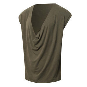 Men's Casual V Neck Cotton Draped Pleated Loose Tank Top