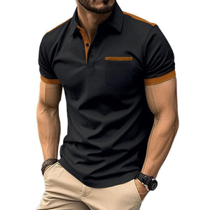 Herren-Poloshirt mit Colorblock-Brusttasche und Revers, kurzärmelig