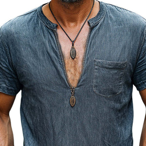 Men's Spring Distressed Half-Zip Casual Skin-Friendly T-Shirt