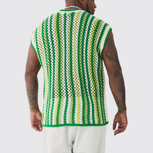 Men's Summer Fashion Leisure Vacation V-neck Hollow Knitted Tank Top
